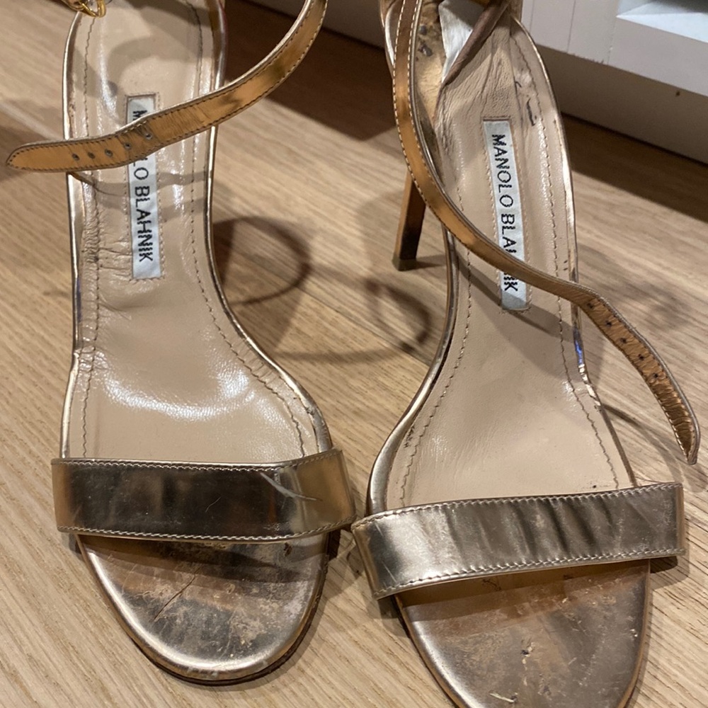 Manolo Blahnik rose gold sandals